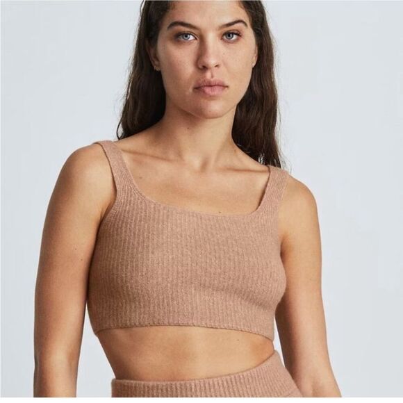 Everlane- NWT The Cozy Stretch Tank Crop Top in Camel Wool Blend- Size Medium - Picture 1 of 9